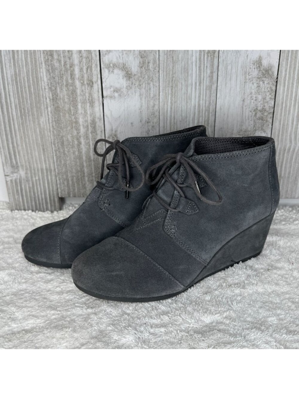 TOMS Gray Suede Wedge Booties Size 10